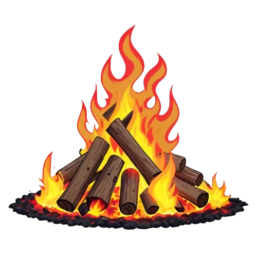 a beautifully decorated bonfire with glowing flames. Use a color palette of warm reds, vibrant yellows, and golden highlights.  The card should have a sophisticated yet festive feel, with intricate decorative borders, uhd, 128k