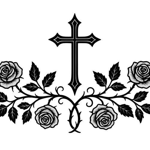 gothic cross and vein of roses page divider black ink wide