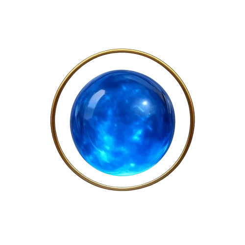 Small glowing crystal orb with golden halo, ultra-luxury, photorealistic, sapphire neon glow, centered, transparent background