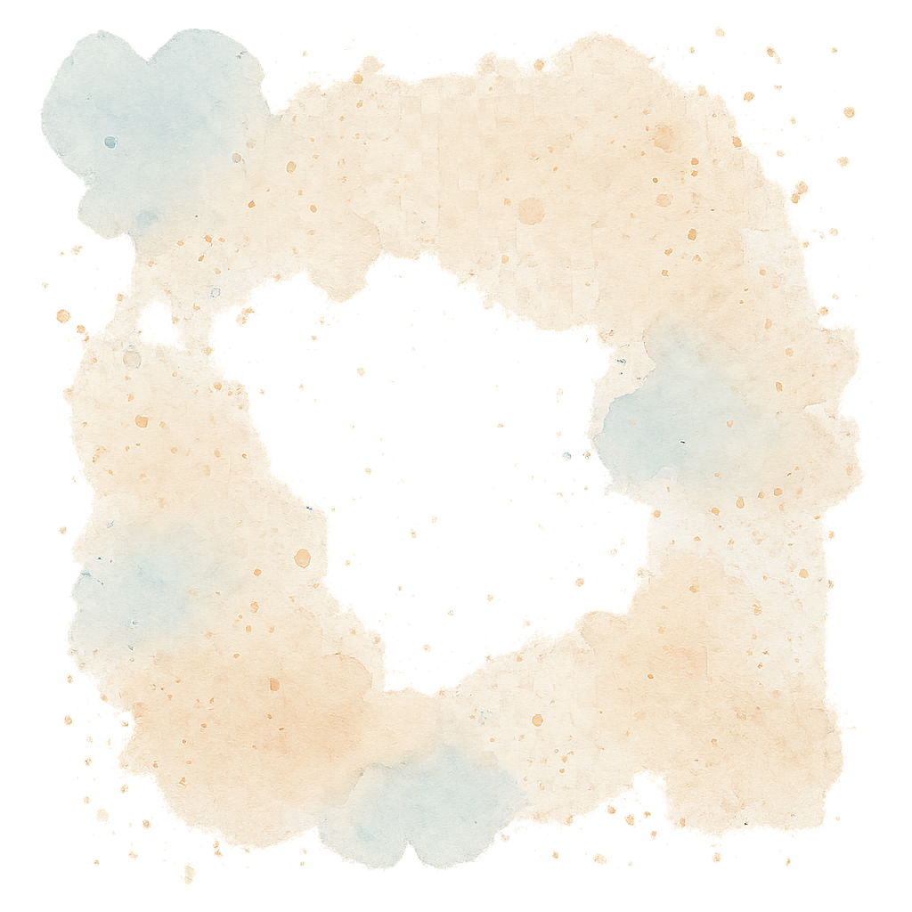 watercolor vintage splatter background, soft pastel blue beige and light brown watercolor stains and speckles, subtle paint splashes, gentle texture, light transparent pattern, cozy baby shower theme, warm soft tones, transparent background, high quality illustration}