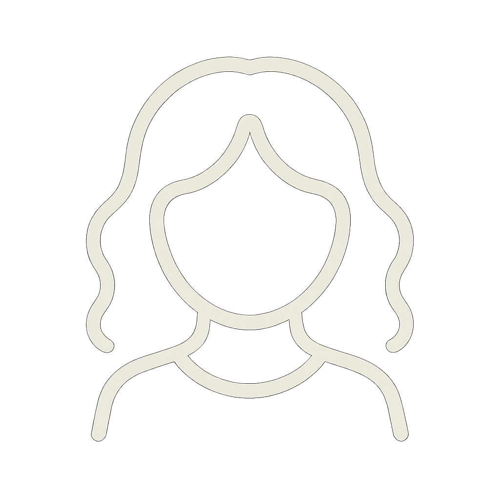 Off-white symbol of a girl with light, wavy, open hair. Minimalist style, simple lines, no facial features, clean design.