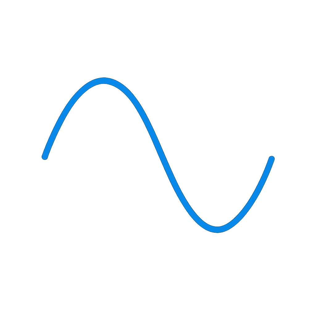 A blue single cycle sine wave