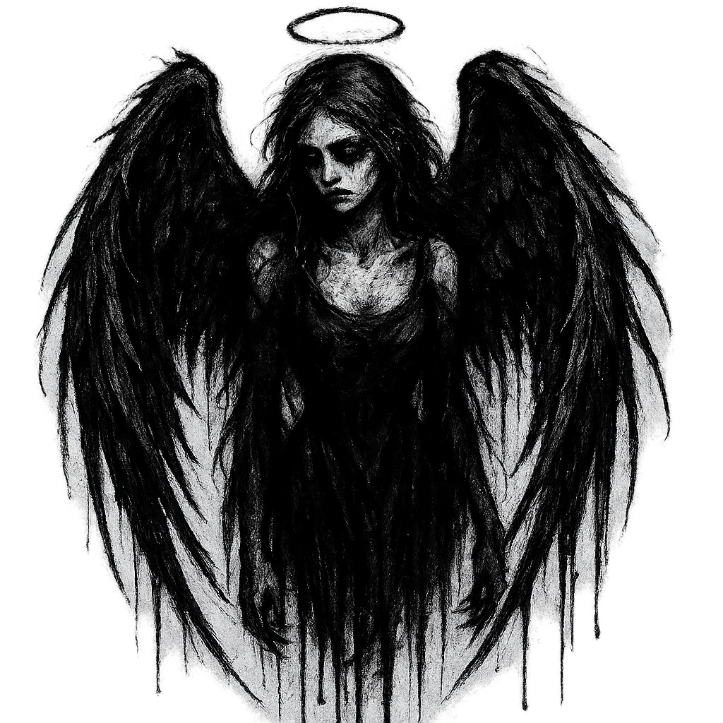 ethereal fallen angel gothic black ink art