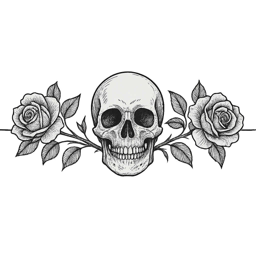 skull and roses page divider black ink